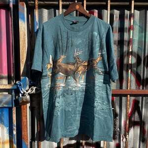 Vintage 90s Large Deer Buck Elma New York AOP Habitat Single Stitch T-Shirt USA